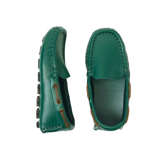 Janie and Jack New Leather Loafers Driving Moccasins evergreen boys Shoes Size 7 - Picture 1 of 4